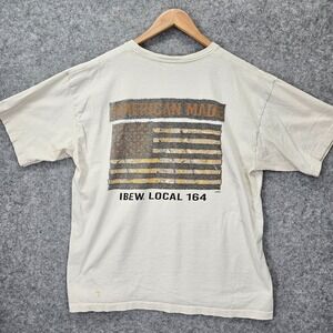 IBEW Local 164 T Shirt L American Flag VINTAGE Lineman Work BAYSIDE USA Thrashed